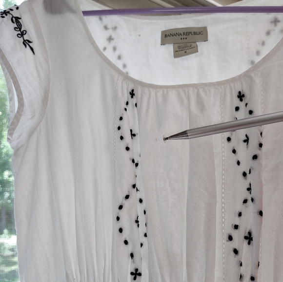 Banana Republic Sz 4 White Cotton Midi Dress Lined Embroidered Lace Side Zip - Picture 9 of 11